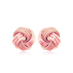 14k Rose Gold Love Knot with Ridge Texture Earrings