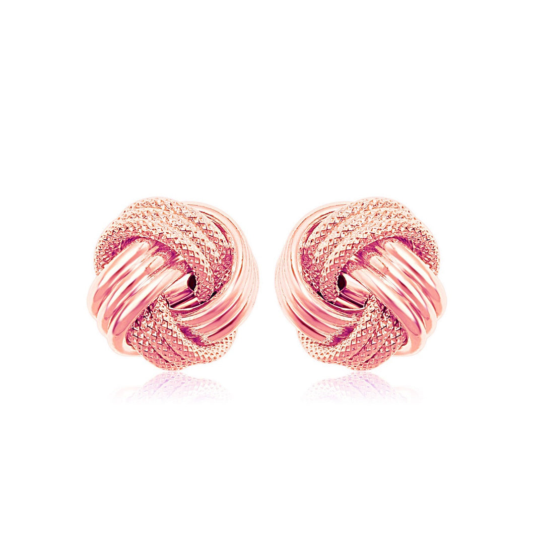 14k Rose Gold Love Knot with Ridge Texture Earrings