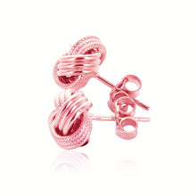 Load image into Gallery viewer, 14k Rose Gold Love Knot with Ridge Texture Earrings