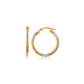 10K tri-color gold hoop earrings with diamond-cut faceted detailing