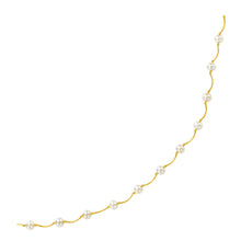 Load image into Gallery viewer, 14k Yellow Gold Arc Link Necklace with White Pearls