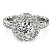 Load image into Gallery viewer, 14k White Gold Round with Two-Row Halo Diamond Engagement Ring (1 1/2 cttw)