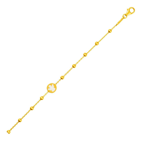 14K yellow gold children's bracelet with beads and angel charm