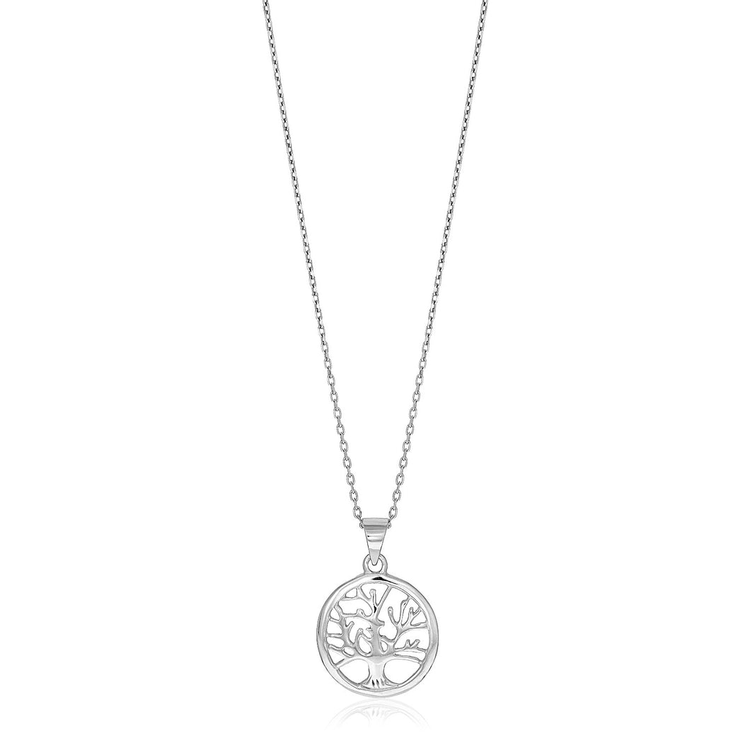 Sterling Silver inch Round Tree of Life Necklace