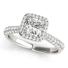 Load image into Gallery viewer, 14k White Gold Halo Pave Band Diamond Engagement Ring (1 1/3 cttw)