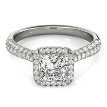 Load image into Gallery viewer, 14k White Gold Halo Pave Band Diamond Engagement Ring (1 1/3 cttw)