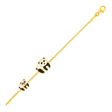 Load image into Gallery viewer, 14k Yellow Gold Childrens Bracelet with Enameled Panda Bears