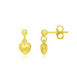14k Yellow Gold Puffed Heart Children's Dangling Earrings thumbnail 1