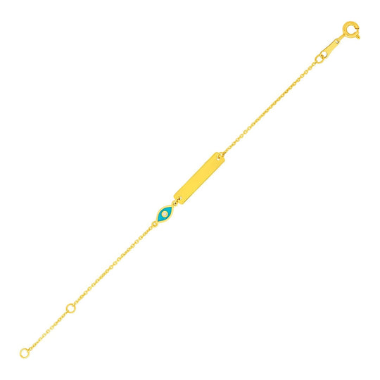 14K yellow gold childrens ID bracelet with enameled eye motif