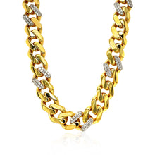 Load image into Gallery viewer, 14k Yellow Gold 18 inch Polished Curb Chain Necklace with Diamonds