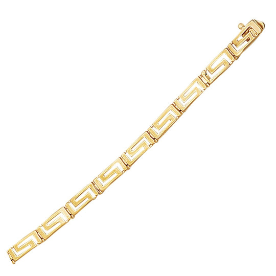 14K yellow gold Greek fret design bracelet with interlocking meander links