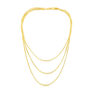 14k Yellow Gold Three Strand Herringbone Chain Necklace