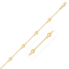 Load image into Gallery viewer, 14k Yellow Gold Rolo Chain Bracelet with Puffed Heart Stations