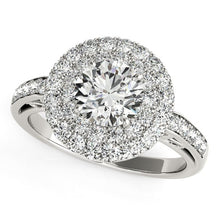 Load image into Gallery viewer, 14k White Gold Diamond with Two-Row Pave Border Engagement Ring (2 cttw)
