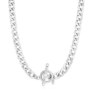 Sterling Silver Polished Wide Link Toggle Necklace