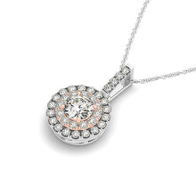 Load image into Gallery viewer, Round Shape Halo Diamond Pendant in 14k White and Rose Gold (1/2 cttw)