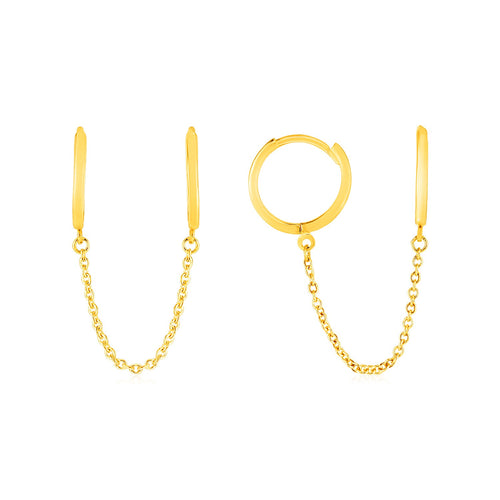 14k Yellow Gold Two Hole Huggie Style Hoop Earrings
