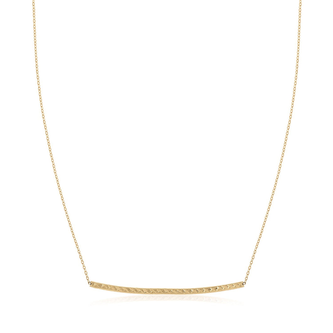 14k Yellow Gold Thin Textured Bar Necklace