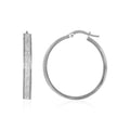 14K white gold hoop earrings with glitter-cut center band detail