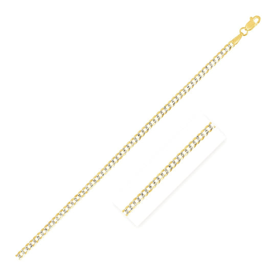 14k two-tone gold Cuban curb chain with flat pave-style interlocking links