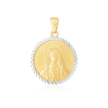Load image into Gallery viewer, 14k Two Tone Gold Round Textured Religious Medal Pendant