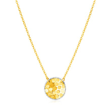 Load image into Gallery viewer, 14k Yellow Gold Textured Circle Necklace with White Gold Details